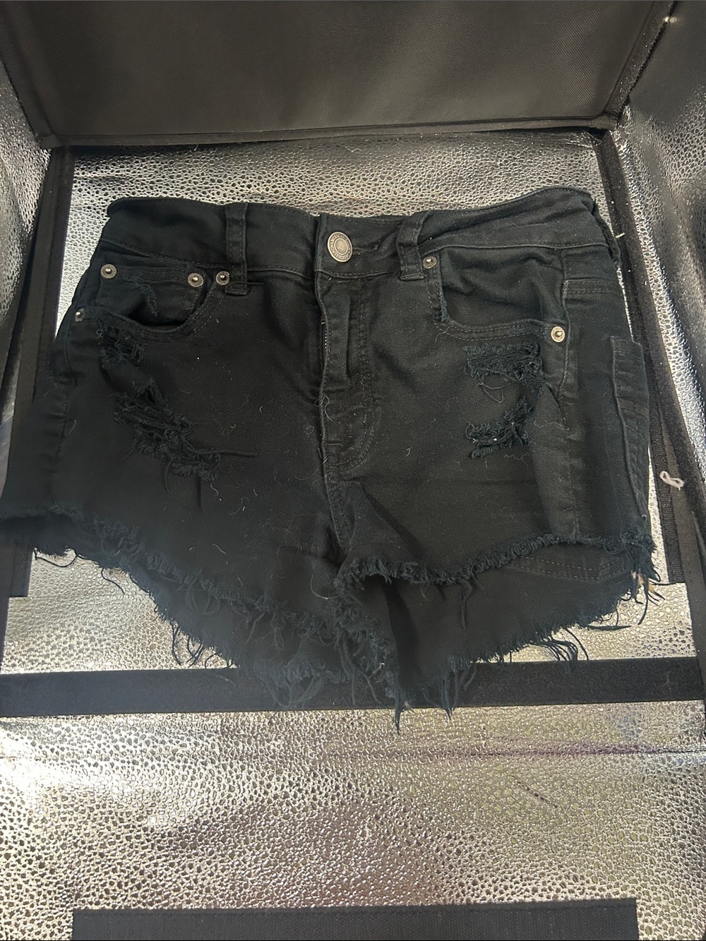 American Eagle Outfitters Black Distressed Frayed Hem Jean Shorts